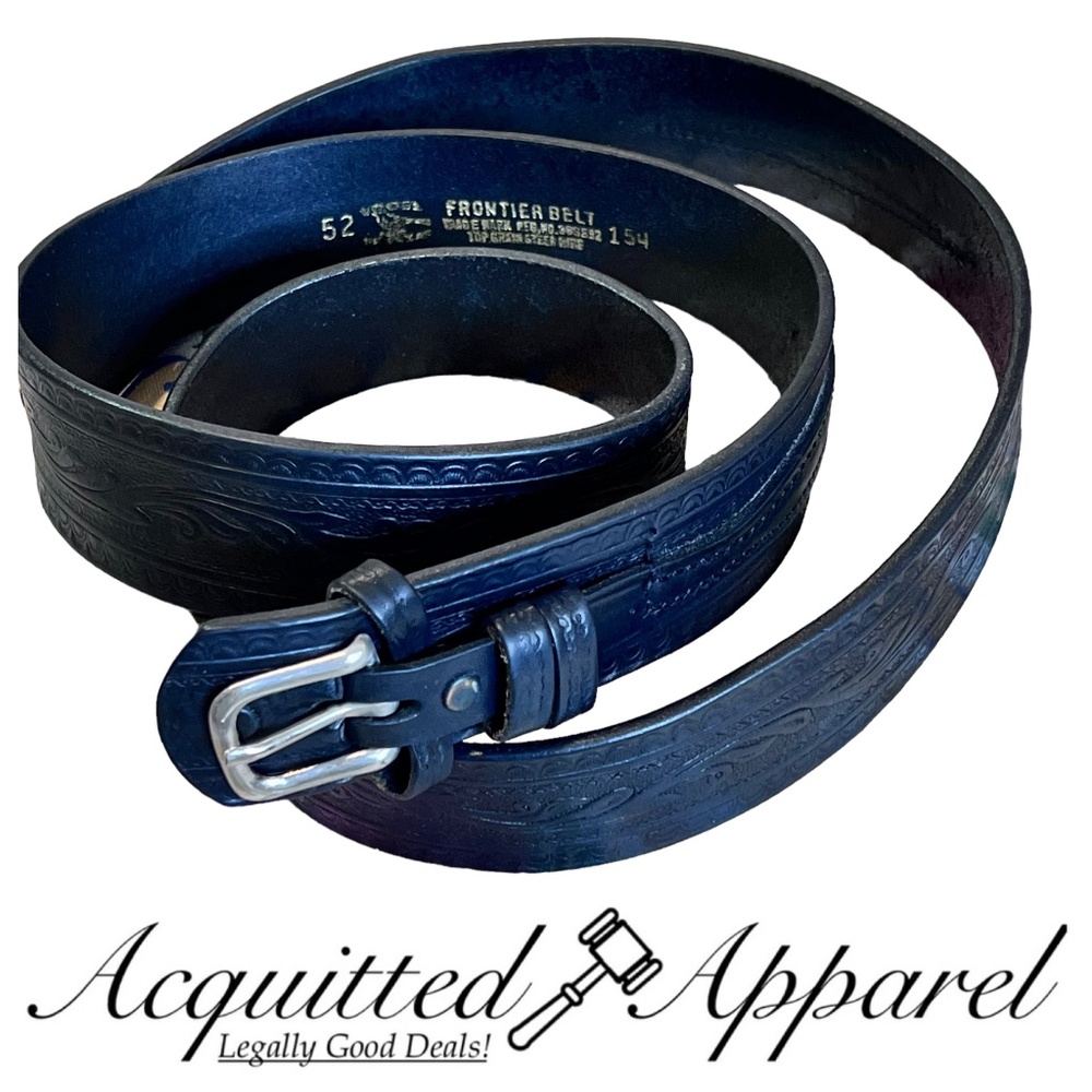 Vogel of Texas Frontier Men's Black Leather Scrolled Belt